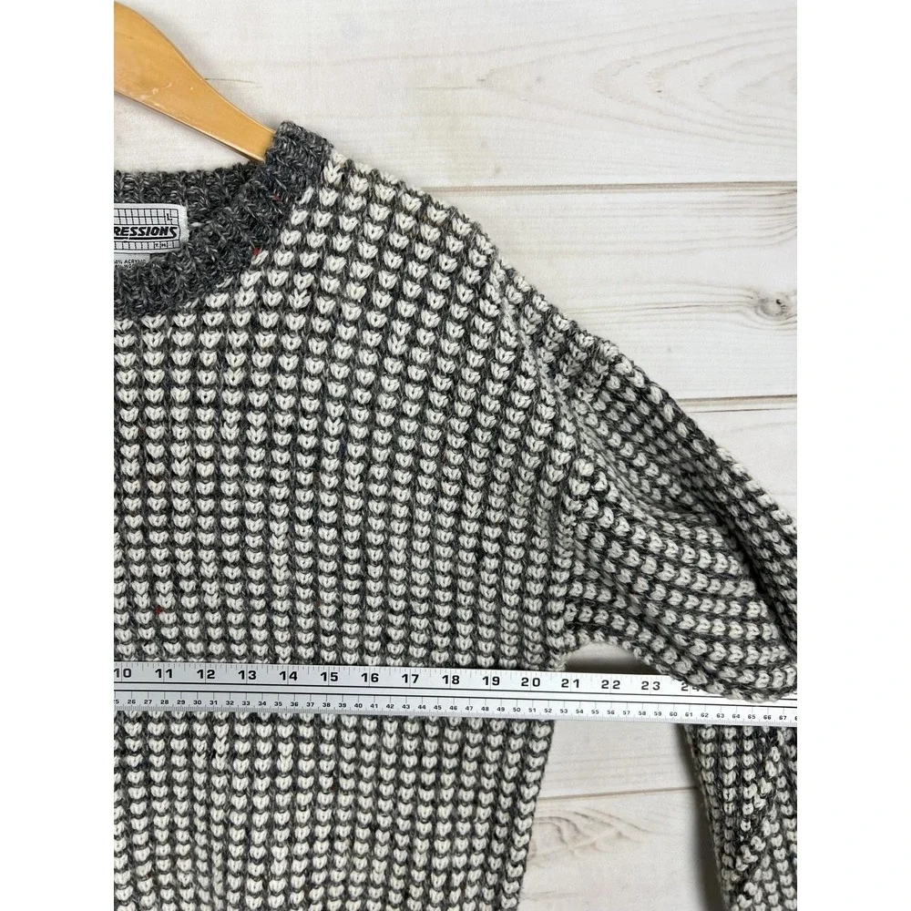 Expressions Sweater Mens Large Chunky Knit Wool Blend Textured Pullover 90s